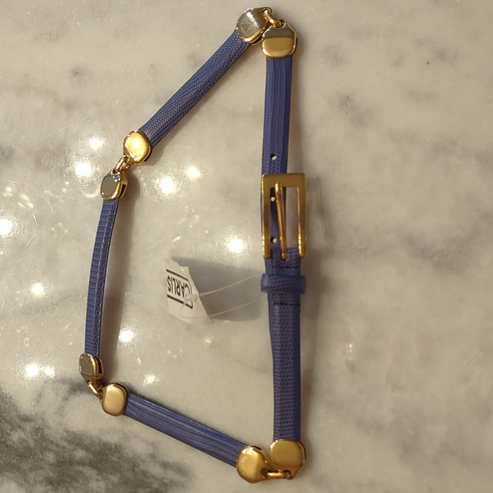 Carlisle Periwinkle Gator Leather With Gold Buckle And Accents Belt Small NWT